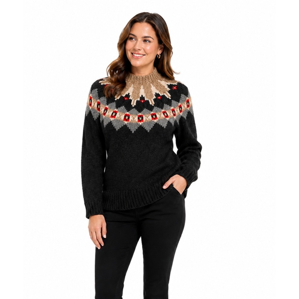 Banana Republic Sweater Womens S Gray Lambswool Fair Isle Nordic Chunky Winter